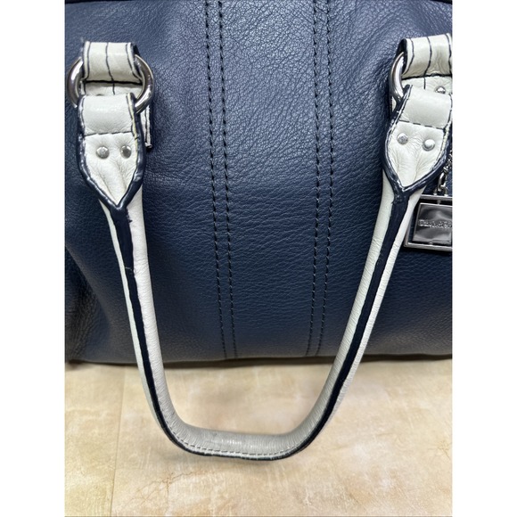 Calvin Klein Navy Blue With Off White Accents Duffle Purse Silver Hardware Clean - Picture 5 of 8